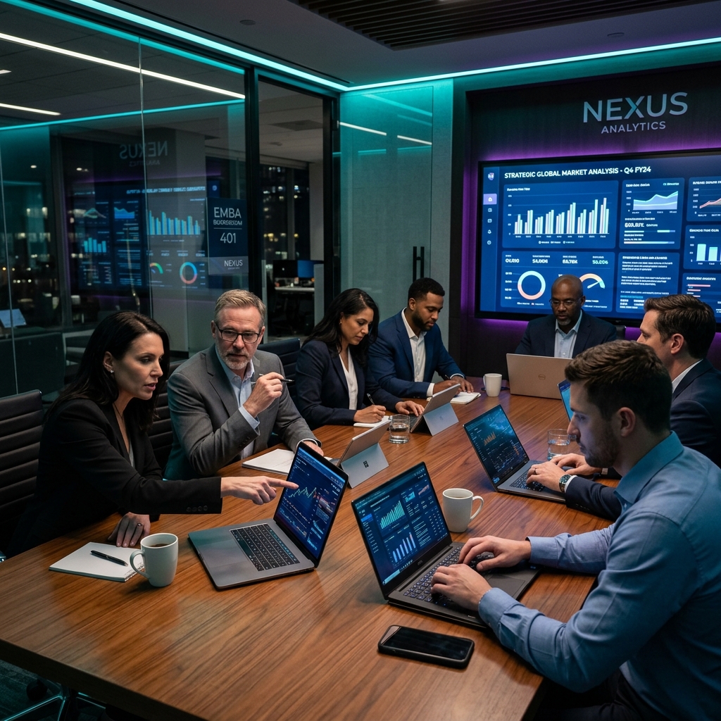 MBA students collaborating under commercial pressure